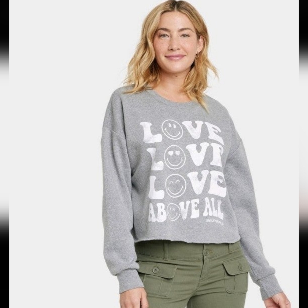 Women's SmileyWorld Love Above All Graphic Sweatshirt